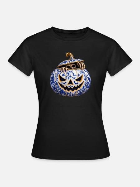 Halloween-Porzellan-Kurbis - Frauen T-Shirt - Schwarz