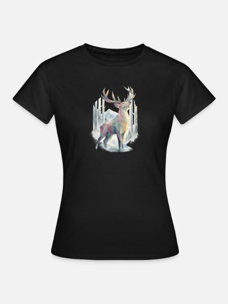 Pastell-Polygonhirsch im Winterwald - Frauen T-Shirt - Schwarz