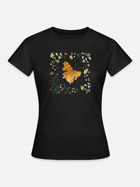 C-Falter mit Herbstlaub - Frauen T-Shirt - Schwarz