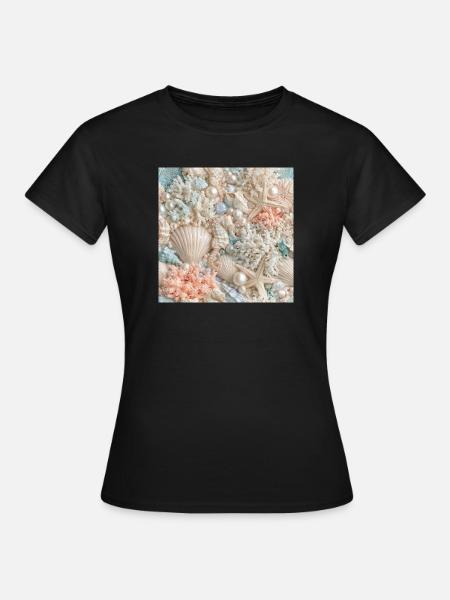 Pastellkorale und Meeresperlen - Frauen T-Shirt - Schwarz
