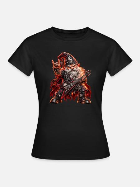 Heavy Metal Zwerg – Rocker mit E-Gitarre - Frauen T-Shirt - Schwarz