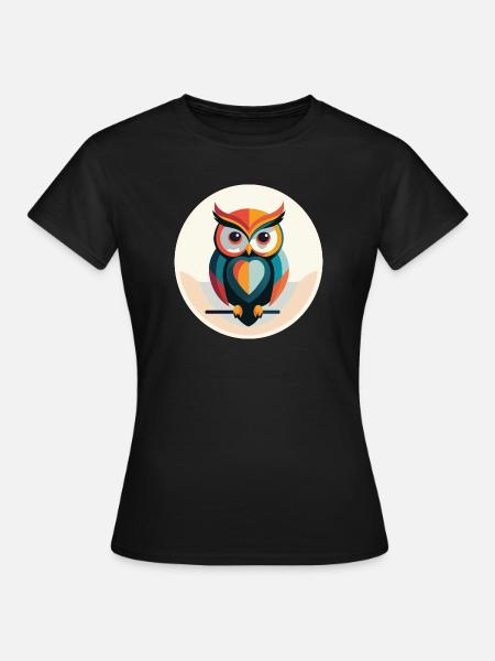 Moderne Eule – Farbige Tierillustration - Frauen T-Shirt - Schwarz