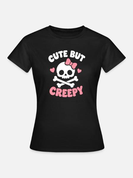 Niedlicher Totenkopfbogen-Grusel-Charme - Frauen T-Shirt - Schwarz