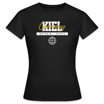 Kiel Deutschland Koordinaten Reise Souvenir - Frauen T-Shirt - Schwarz - Vorne - AI Model Female 172 dark (172cm)