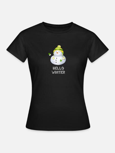 Hello Winter - Schneemann mit Ringelmütze - Frauen T-Shirt - Schwarz