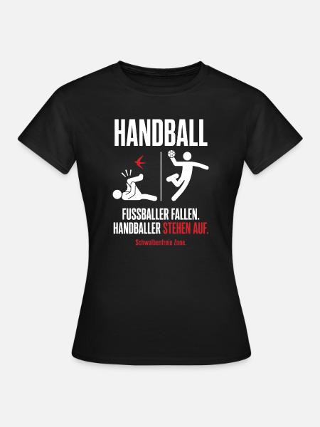 Schwalbenfreie Zone – Handball vs Fußball - Frauen T-Shirt - Schwarz