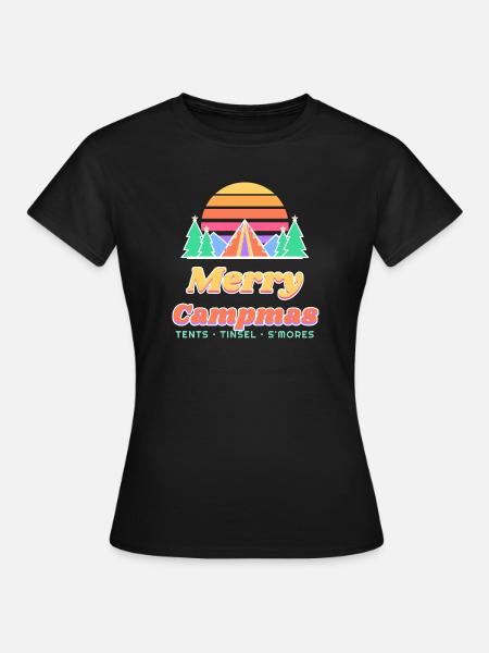 Fröhliche Campmas Retro-Sonnenuntergangs-Weihnachtscamping - Frauen T-Shirt - Schwarz