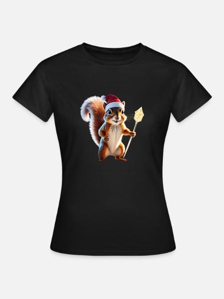 Magisches Weihnachts Eichhörnchen, Hüter des Wades - Frauen T-Shirt - Schwarz