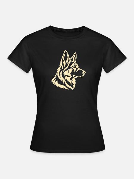 Schäferhund Linienkunst – Minimalistisches Porträt - Frauen T-Shirt - Schwarz