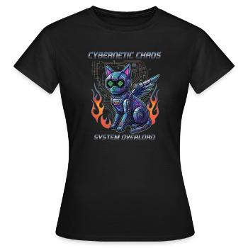 Katze Cybernetic Chaos, Cyberpunk - Frauen T-Shirt - Schwarz - Vorne - AI Model Female 172 dark (172cm)