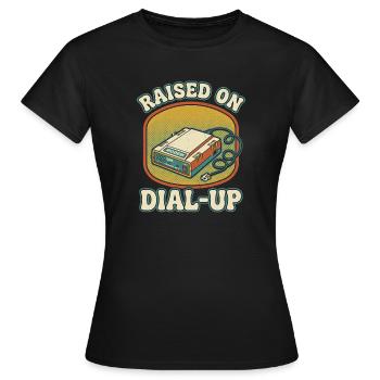 Aufgewachsen mit dem Einwahl-Retro-Modem aus den 90ern - Frauen T-Shirt - Schwarz - Vorne - AI Model Female 172 dark (172cm)
