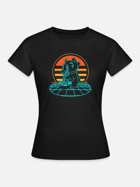 Katze Ramen Retro - Frauen T-Shirt - Schwarz