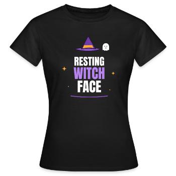 Resting Witch Face Halloween Witch Hat Ghost Funny - Frauen T-Shirt - Schwarz - Vorne - AI Model Female 172 dark (172cm)