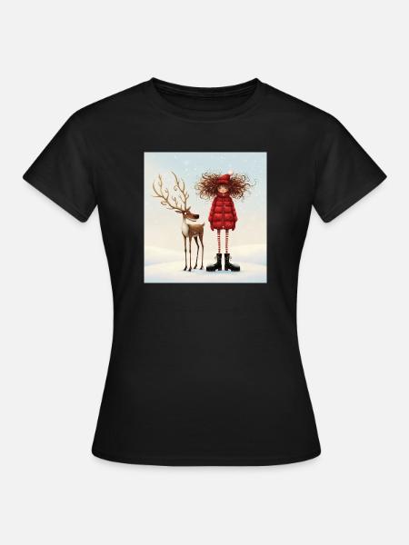 Winterfreundschaft im Schnee - Frauen T-Shirt - Schwarz