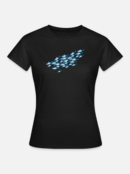 Bancs de poissons bleus brillants dans l’eau - T-shirt Femme - noir