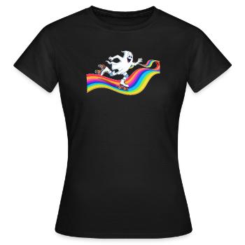 Un fantôme patine à roulettes sur une patinoire arc-en-ciel - T-shirt Femme - noir - Devant - AI Model Female 172 dark (172cm)