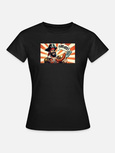 Pirat mit Wurstgrill - Frauen T-Shirt - Schwarz