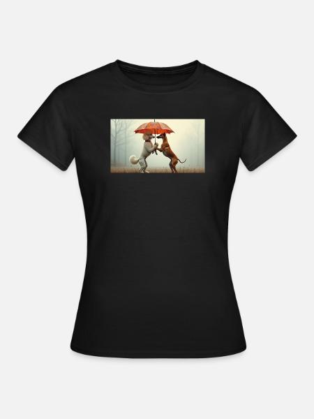 Hunde unter Regenschirm - Frauen T-Shirt - Schwarz