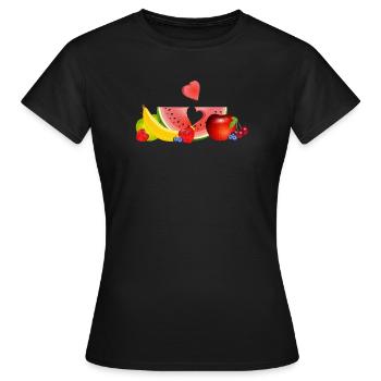 Fruits colorés avec pastèque et cœur - T-shirt Femme - noir - Devant - AI Model Female 172 dark (172cm)