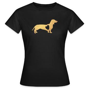 Herz Dackel Gold Hund Liebe Fan Gassi Wauwau Love - Frauen T-Shirt - Schwarz - Vorne - AI Model Female 172 dark (172cm)