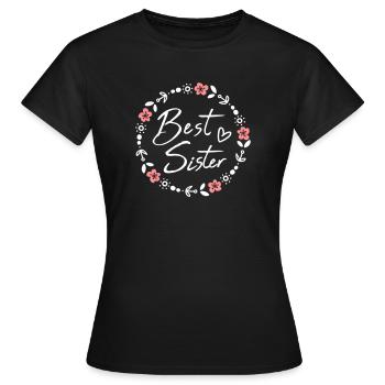 Beste große kleine Schwester Blumenranke Herz - Frauen T-Shirt - Schwarz - Vorne - AI Model Female 172 dark (172cm)