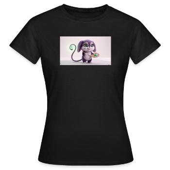 Cute Fluffy Creature Artist with Paint Palette and - Women's T-Shirt - black - Front - AI Model Female 172 dark (172cm)