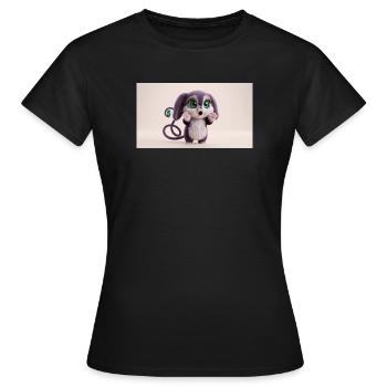 Surprised Cute Fluffy Creature with Big Green Eyes - Women's T-Shirt - black - Front - AI Model Female 172 dark (172cm)