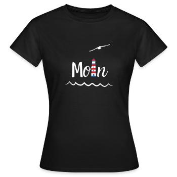 Moin Leuchtturm Möwe Meer Wasser - Frauen T-Shirt - Schwarz - Vorne - AI Model Female 172 dark (172cm)