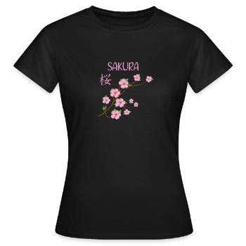 cerisier japonais en fleur - T-shirt Femme - noir - Devant - AI Model Female 172 dark (172cm)