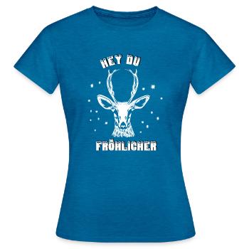 Hey you joyeux - T-shirt Femme - bleu saphir antique chiné - Devant - AI Model Female 172 dark (172cm)