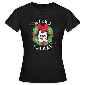 MERRY CATMAS - Frauen T-Shirt - Schwarz - Vorne - AI Model Female 172 dark (172cm)