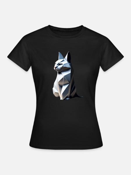 Gray Cat Origami Profil, - Frauen T-Shirt - Schwarz