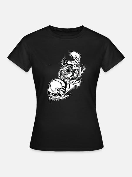 Eule mit Schädel // Illustration - Frauen T-Shirt - Schwarz