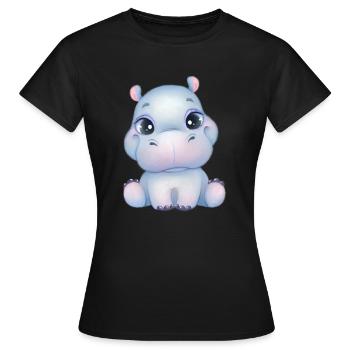 Cute baby hippopotamus with eyes - Baby-Hippo - Women's T-Shirt - black - Front - AI Model Female 172 dark (172cm)