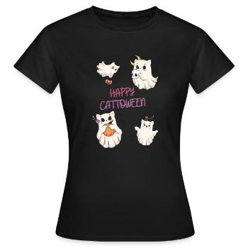 Happy Cattoween - Frauen T-Shirt - Schwarz - Vorne - AI Model Female 172 dark (172cm)