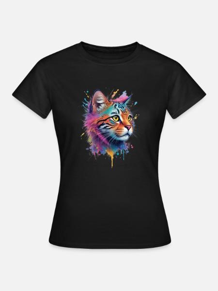 Eine bunte Wildkatze - Frauen T-Shirt - Schwarz