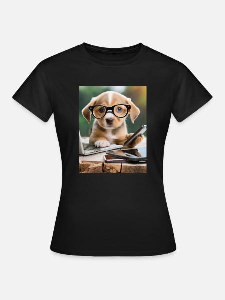 chien à lunettes - T-shirt Femme - noir