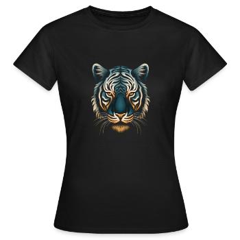Captivant Op Art Tiger en bleu et ocre - T-shirt Femme - noir - Devant - AI Model Female 172 dark (172cm)