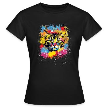 Colourful Cat with Coloured Paint Splashes - Women's T-Shirt - black - Front - AI Model Female 172 dark (172cm)