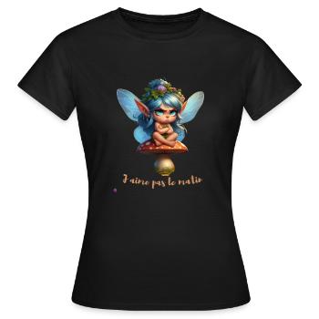 J aime pas le matin - T-shirt Femme - noir - Devant - AI Model Female 172 dark (172cm)