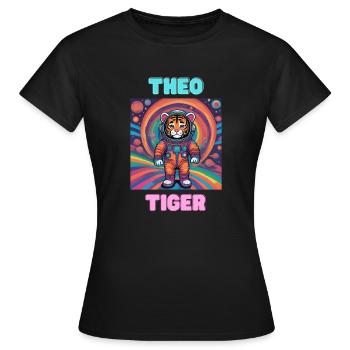 Theo Tiger - Frauen T-Shirt - Schwarz - Vorne - AI Model Female 172 dark (172cm)