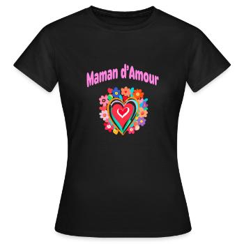 Maman d Amour message d'amour rose pour les mères - T-shirt Femme - noir - Devant - AI Model Female 172 dark (172cm)