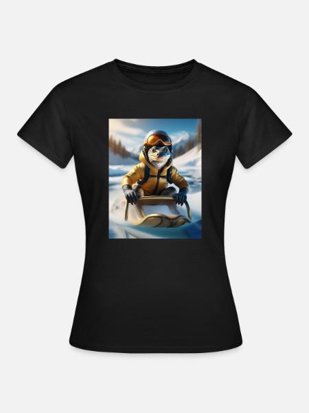 Eine Echse bei einer Schlittenfahrt - Frauen T-Shirt - Schwarz