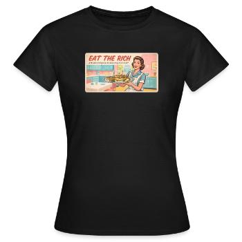 Eat the Rich – Retro-Satire - Frauen T-Shirt - Schwarz - Vorne - AI Model Female 172 dark (172cm)