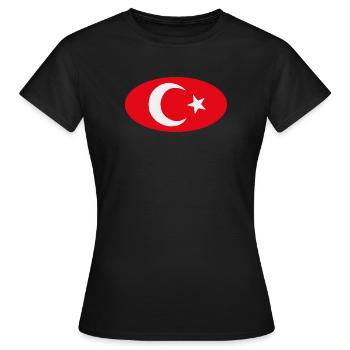 Türkiye Türkische Ovale Flagge - Frauen T-Shirt - Schwarz - Vorne - AI Model Female 172 dark (172cm)