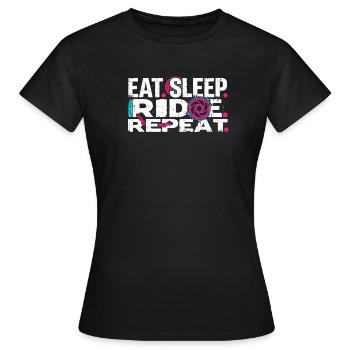Essen, Schlaf, Fahren, Wiederholen, Radfahren Shirt - Frauen T-Shirt - Schwarz - Vorne - AI Model Female 172 dark (172cm)