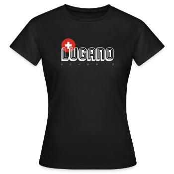 Lugano Swiss Cross Outline Logo - Women's T-Shirt - black - Front - AI Model Female 172 dark (172cm)
