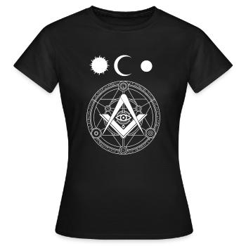 Cercle illuminé - Soleil Lune Planète - T-shirt Femme - noir - Devant - AI Model Female 172 dark (172cm)