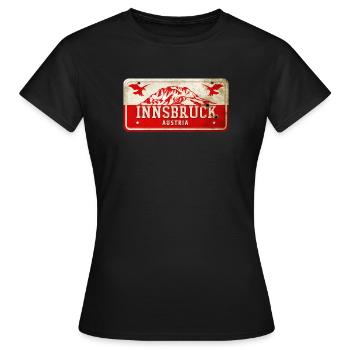 Innsbruck Austria vintage sign - Women's T-Shirt - black - Front - AI Model Female 172 dark (172cm)