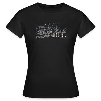 Marburg an der Lahn, Schloss, Hessen, Zeichnung - Frauen T-Shirt - Schwarz - Vorne - AI Model Female 172 dark (172cm)